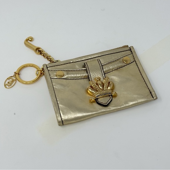 Juicy Couture Gold Metallic Crown Keychain Wallet Card Holder - Picture 2 of 16